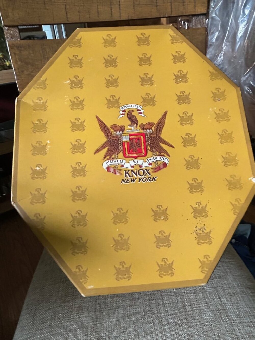 Vintage Knox New York hat box is an octagonal- shape container dating the 1930's